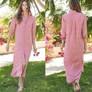 Frank & Eileen Rory Maxi Shirtdress Italian Linen Red Lived-In Linen Size Large